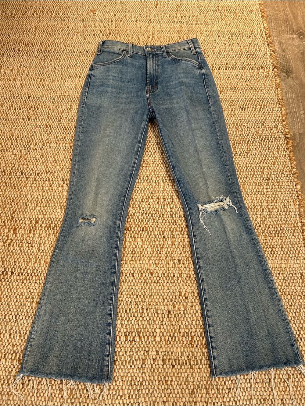 MOTHER SUPERIOR hustler ankle fray 25 Blue Distressed Flared Jeans